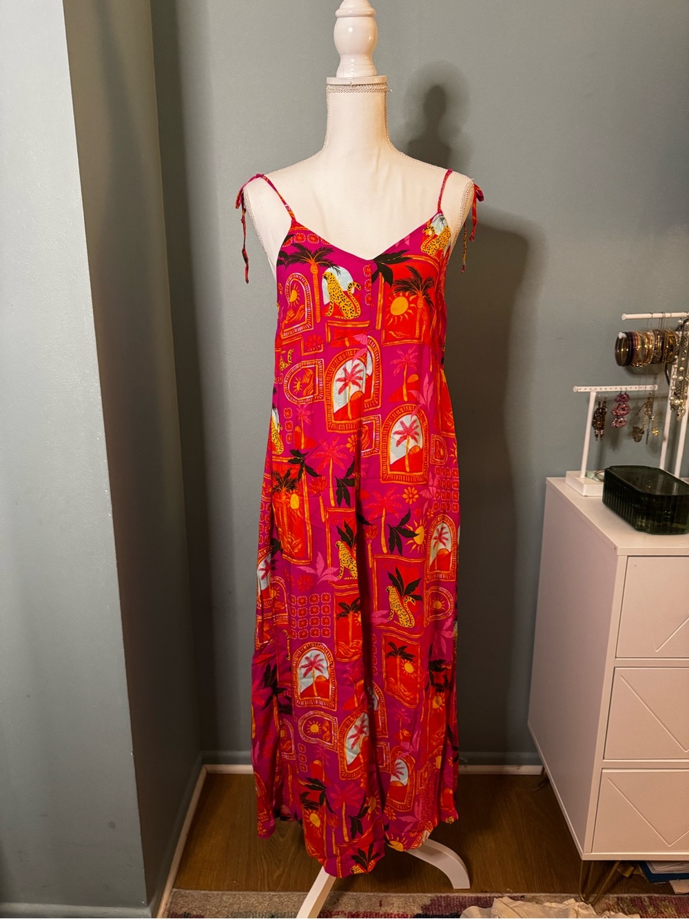 NWOT Old Navy Cheetah Vibrant Pink Tropical Print Wide Leg Jumpsuit
